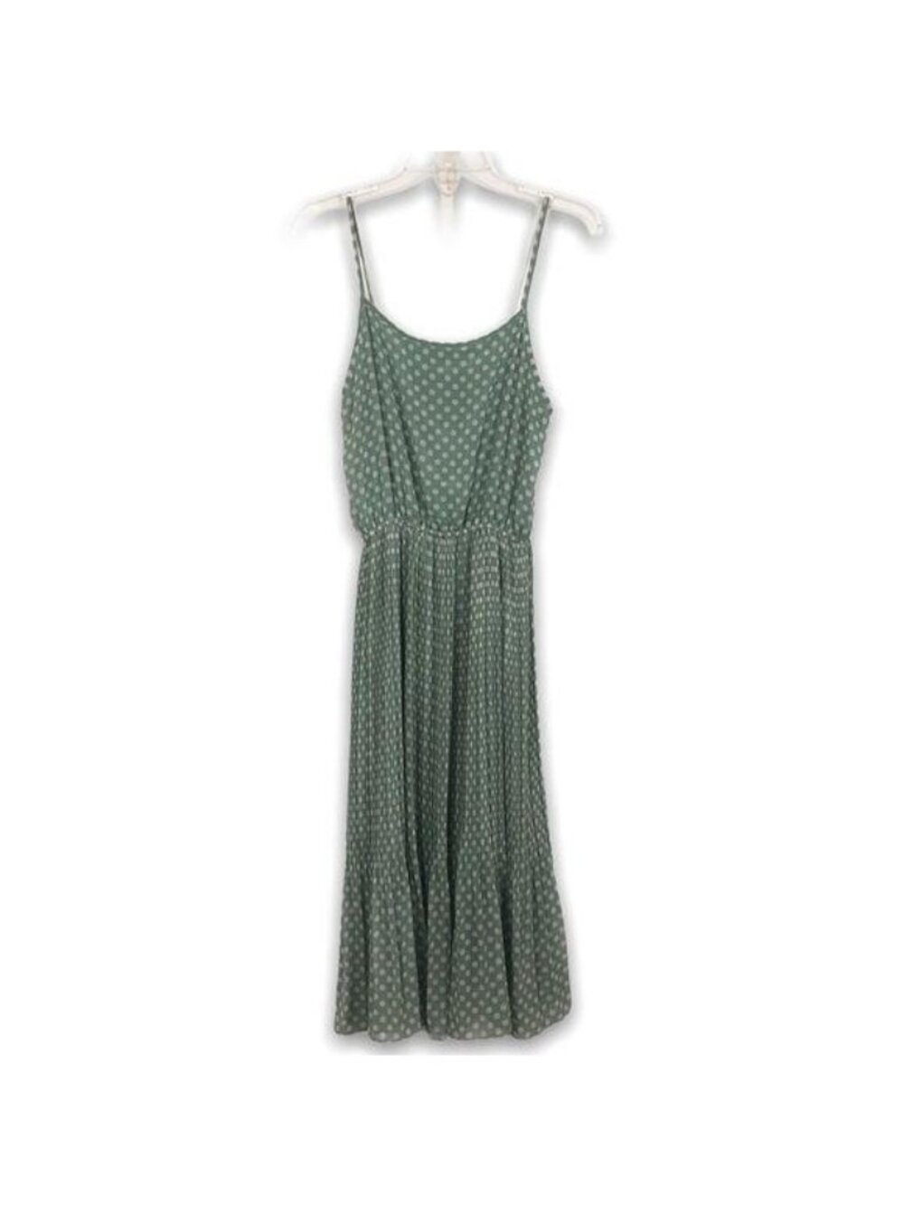 O2 Collection Women’s Midi Sundress Large Jrs Polka Dot Pleats Green